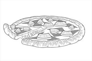 pizza com abacaxi e presunto - ilustração de contorno vetor