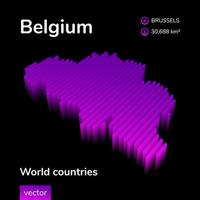 Mapa 3D da Bélgica. mapa vetorial listrado isométrico digital neon estilizado nas cores violeta e rosa no fundo preto vetor