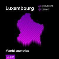 mapa 3d de luxemburgo. mapa vetorial listrado isométrico digital neon estilizado nas cores violeta e rosa no fundo preto vetor