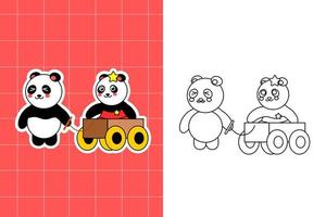 página para colorir da família panda para criança vetor