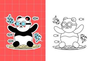 página para colorir da família panda para criança vetor