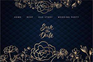 página inicial de casamento floral dourado com estofamento azul vetor