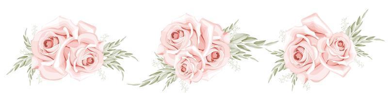 conjunto de buquê de rosas em aquarela
