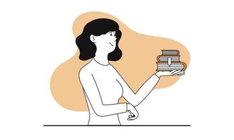 mulher lendo livro ilustração do conceito de vetor. caráter educacional e estudo do aluno. conhecimento com literatura e aprendizado do hobby feminino. informação inteligente e literária educacional. adulto inteligente vetor