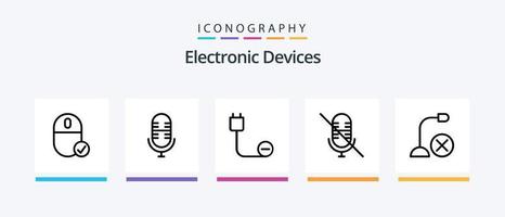 Dispositivos linha 5 pacote de ícones incluindo microfone. gadget. dispositivos. dispositivos. microfone. design de ícones criativos vetor