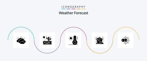 pacote de ícones do glifo meteorológico 5, incluindo . temperatura. tempo. Sol vetor