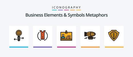 elementos de negócios e linha de metáforas de símbolos cheia de 5 ícones, incluindo controle. item. caixa. envio. carrinho. design de ícones criativos vetor