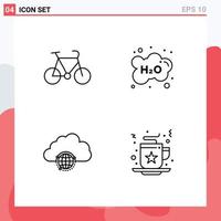 conjunto de pictogramas de 4 cores planas de linha preenchida simples de rede de bicicleta, aprendizagem, globo, elementos de design de vetores editáveis