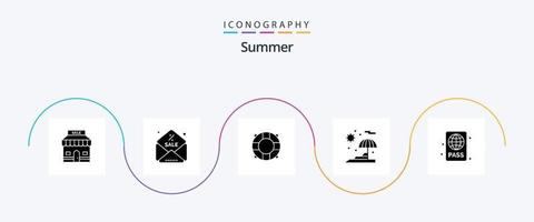 pacote de ícones de glifo de verão 5, incluindo verão. passagem de mergulho. Salva-vidas. instrutor de mergulho. férias vetor