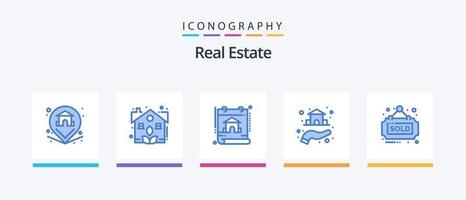 pacote de ícones imobiliários azul 5, incluindo real. mão. calendário. propriedade. Estado. design de ícones criativos vetor