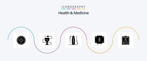 pacote de ícones de glifo 5 de saúde e medicina, incluindo formulário. doença. medicamento. aumentar. ginástica vetor