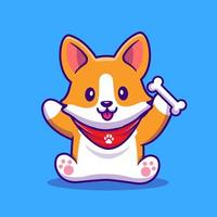 bonito corgi segurando osso ilustração do ícone do vetor dos desenhos animados. conceito de ícone de comida animal isolado vetor premium. estilo cartoon plana