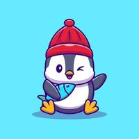 pinguim fofo com ilustração de ícone de vetor de desenho de peixe. conceito de ícone da vida selvagem animal isolado vetor premium. estilo cartoon plana