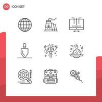 9 ícones criativos sinais modernos e símbolos de ferramentas de porco equipamento de ancinho de motor elementos de design de vetores editáveis
