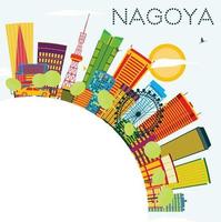 horizonte de nagoya com edifícios coloridos, céu azul e espaço para texto. vetor