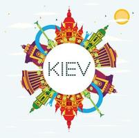 horizonte de kiev com edifícios coloridos, céu azul e espaço para texto. vetor