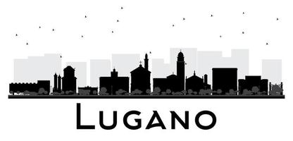 lugano suíça skyline silhueta preto e branco. vetor