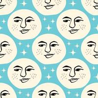 engraçado funkily padrão de lua com rosto sorridente. ilustração em estilo doodle vetor