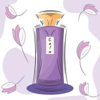 esboço isolado de um frasco de perfume com ilustração vetorial de flores vetor