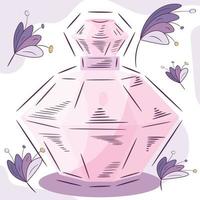 esboço isolado de um frasco de perfume com ilustração vetorial de flores vetor