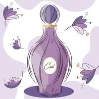 esboço isolado de um frasco de perfume com ilustração vetorial de flores vetor