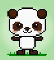 O panda de pixels de 8 bits está de pé. animais para recursos de jogos e padrões de ponto cruz em ilustrações vetoriais. vetor