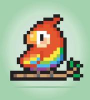 pixel de 8 bits de papagaios. animais para ativos de jogos e padrões de ponto cruz em ilustrações vetoriais. vetor