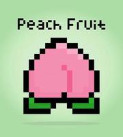 Pêssego de pixel de 8 bits. frutas de pixel em ilustração vetorial para ativos de jogo ou padrão de ponto cruz. vetor