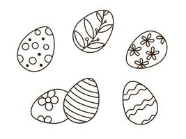 doodle contorno coleção de ovos de páscoa. ilustração em vetor preto e branco.