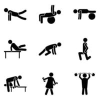 ícones de glifo de atividades de clube de fitness humano vetor