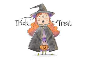 Cute Girl With Witch Costume Trick or Treating vetor