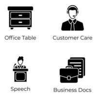 conjunto de ícones de glifos de gerenciamento de negócios vetor