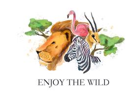 Safari Wildlife Watercolor Style Vector