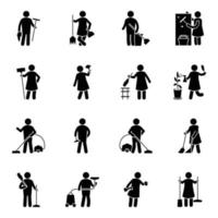 ícones de glifo de serviços de limpeza e limpeza residencial vetor