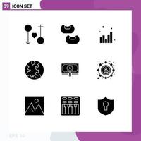 conjunto de 9 sinais de símbolos de ícones de interface do usuário modernos para pesquisa gráfico de dinheiro web internet elementos de design de vetores editáveis