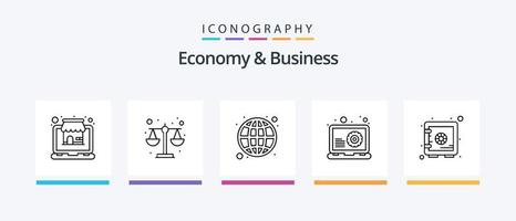 economia e pacote de ícones da linha de negócios 5, incluindo global. dinheiro. carimbo. aceitar. design de ícones criativos vetor