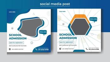 banner da web de admissão de educação escolar moderna e modelo de postagem de mídia social vetor