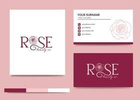 script de estilo forro desenhado à mão modelo de design de logotipo decorativo de flor rosa vetor grátis com cartão de visita designogo