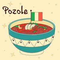 comida tradicional mexicana. pozole. ilustração vetorial estilo desenhado à mão vetor