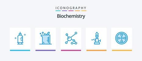 pacote de ícones azul 5 de bioquímica, incluindo tocha. leve. átomo. laboratório. genético. design de ícones criativos vetor