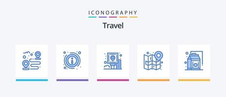 pacote de ícones de viagem azul 5, incluindo plano. marca. cidade. mapa. rota. design de ícones criativos vetor