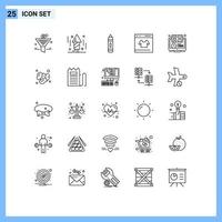 conjunto moderno de pictograma de 25 linhas de loja de elearning desenhando elementos de design de vetores editáveis de cartão online