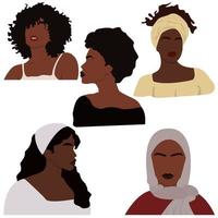 conjunto de caracteres abstratos de mulheres negras. retratos contemporâneos. mulher afro-americana boho. fundo de estilo moderno para impressão de arte, pôster, cartão, decoração, sacola. eps 10 vetor