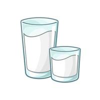 copo alto de leite e pequeno copo de ilustração vetorial de leite. bebida láctea com sabor de baunilha bonito simples elemento de clipart plano. vetor