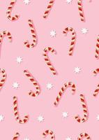 padrão de vetor sem costura com bastões de doces e estrelas em um fundo rosa. projeto vertical bonito do feriado. perfeito para têxteis, tecidos, estampas ou papel de embrulho.