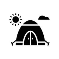 ícone sólido de vetor de barraca de acampamento com ilustração de estilo de fundo. arquivo eps 10 de símbolo de acampamento e ao ar livre