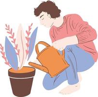 uma ilustração de jardinagem de menino vetor