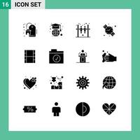 conjunto de glifos sólidos de interface móvel de 16 pictogramas de elementos de design de vetores editáveis de hóquei completos selecionados