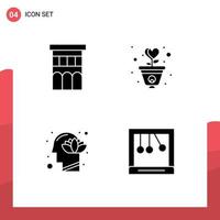 4 conceito de glifo sólido para sites móveis e aplicativos, arquitetura, amor, propriedade, crescer, cabeça, elementos de design de vetores editáveis