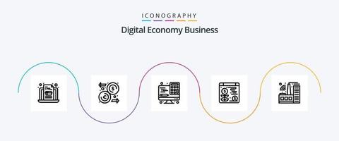 pacote de ícones da linha de negócios de economia digital 5, incluindo . fábrica. computador. construção. dólar vetor